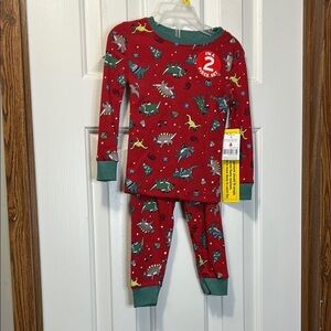 Kidgets Red and Green Pajama Set with Dinosaur Prints